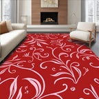 Crimson Light Pink Floral Swirls Rug