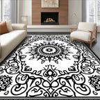 Black White Medallion Mandala Art Rug