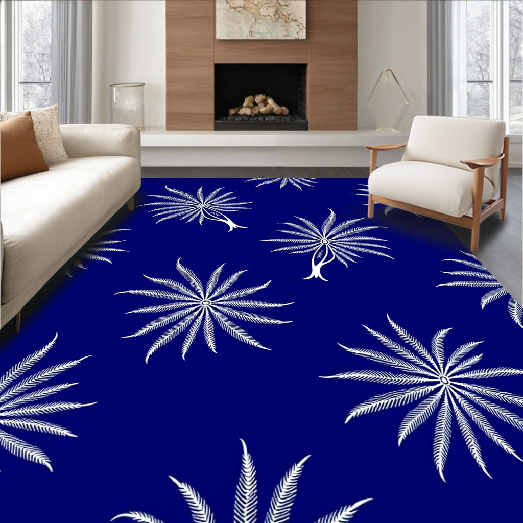 White Palm Tree Silhouette Navy Blue Rug