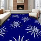 White Palm Tree Silhouette Navy Blue Rug