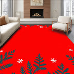 Red Christmas Evergreen Snowflake Background Rug