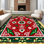 Rich Red White Green Floral Medallion Rug
