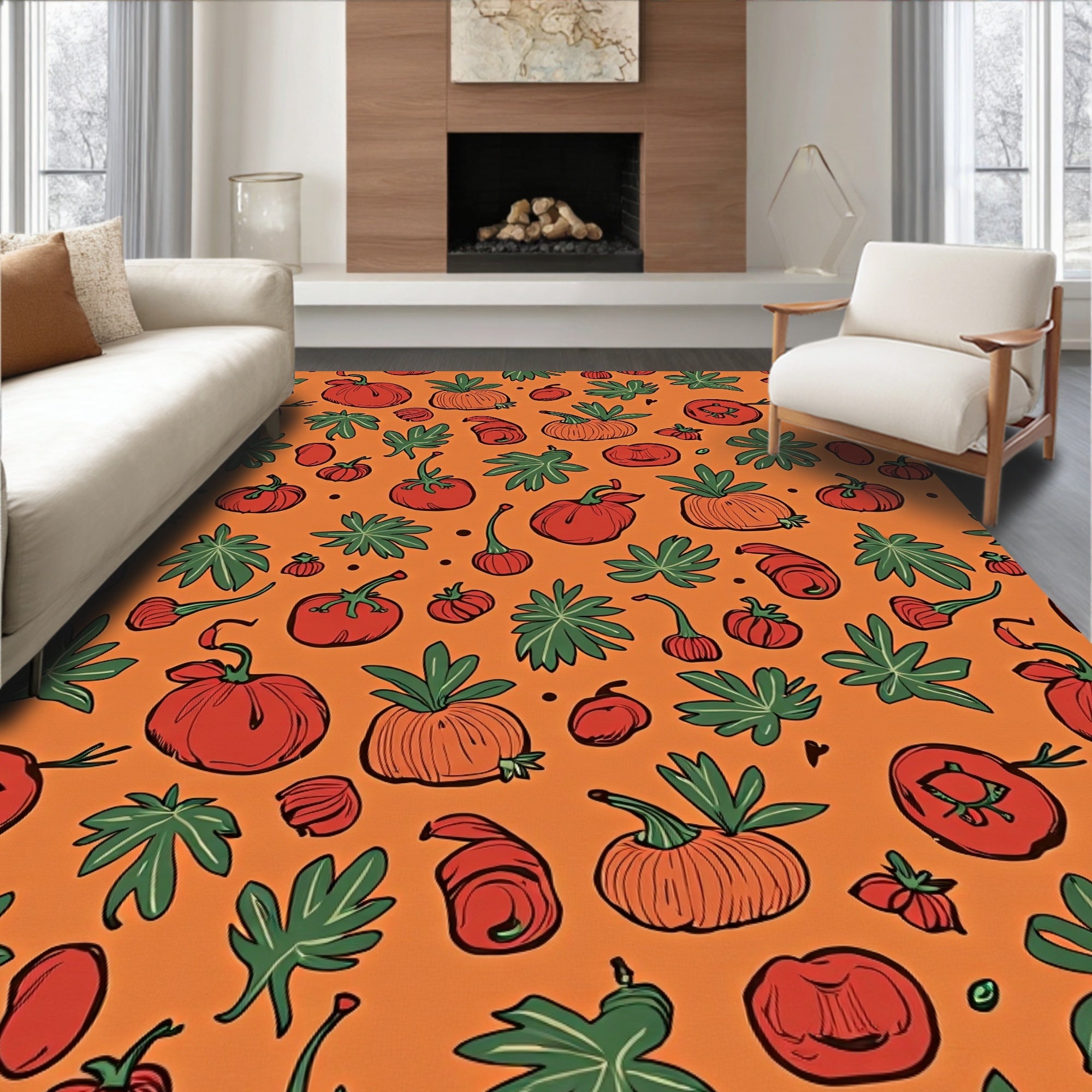 Autumn Harvest Pumpkin Tomato Arrangement Rug