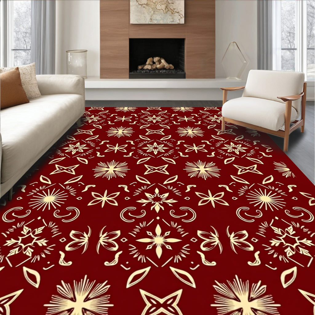 Deep Red Golden Floral Medallion Rug