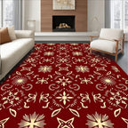 Deep Red Golden Floral Medallion Rug