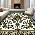 Deep Teal Golden Floral Medallion Rug