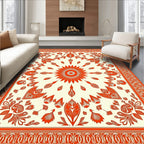 Crimson Floral Sunburst Medallion Ivory Rug