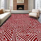 Deep Red Abstract Geometric Maze Rug