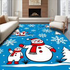 Charming Snowmen With Snowflakes Blue Rug
