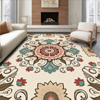 Farmhouse Floral Medallion Sunburst Swirls Rug