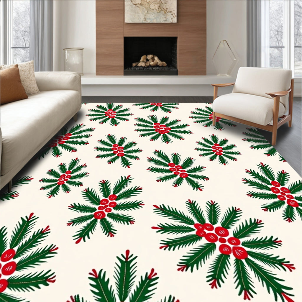 Green Pine Berry Sprig Medallion Rug