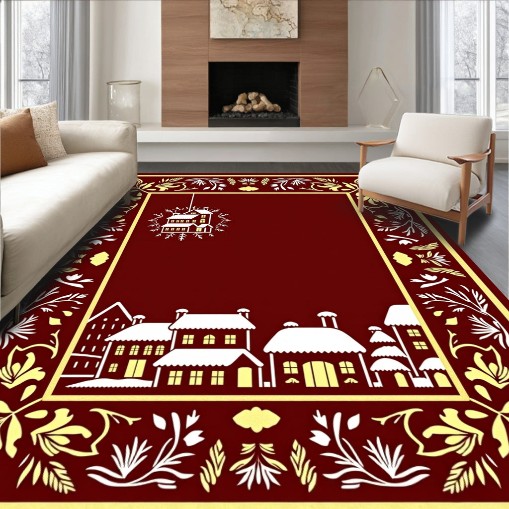 Crimson Townhouses Floral Border Rug