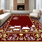 Crimson Townhouses Floral Border Rug