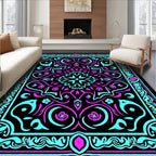 Retro Teal Pink Floral Mandala Rug