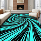 Aqua Black Swirl Hypnotic Rug
