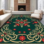 Emerald Red Floral Swirl Medallion Rug