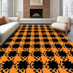 Orange Black Houndstooth Checkered Wrap Rug