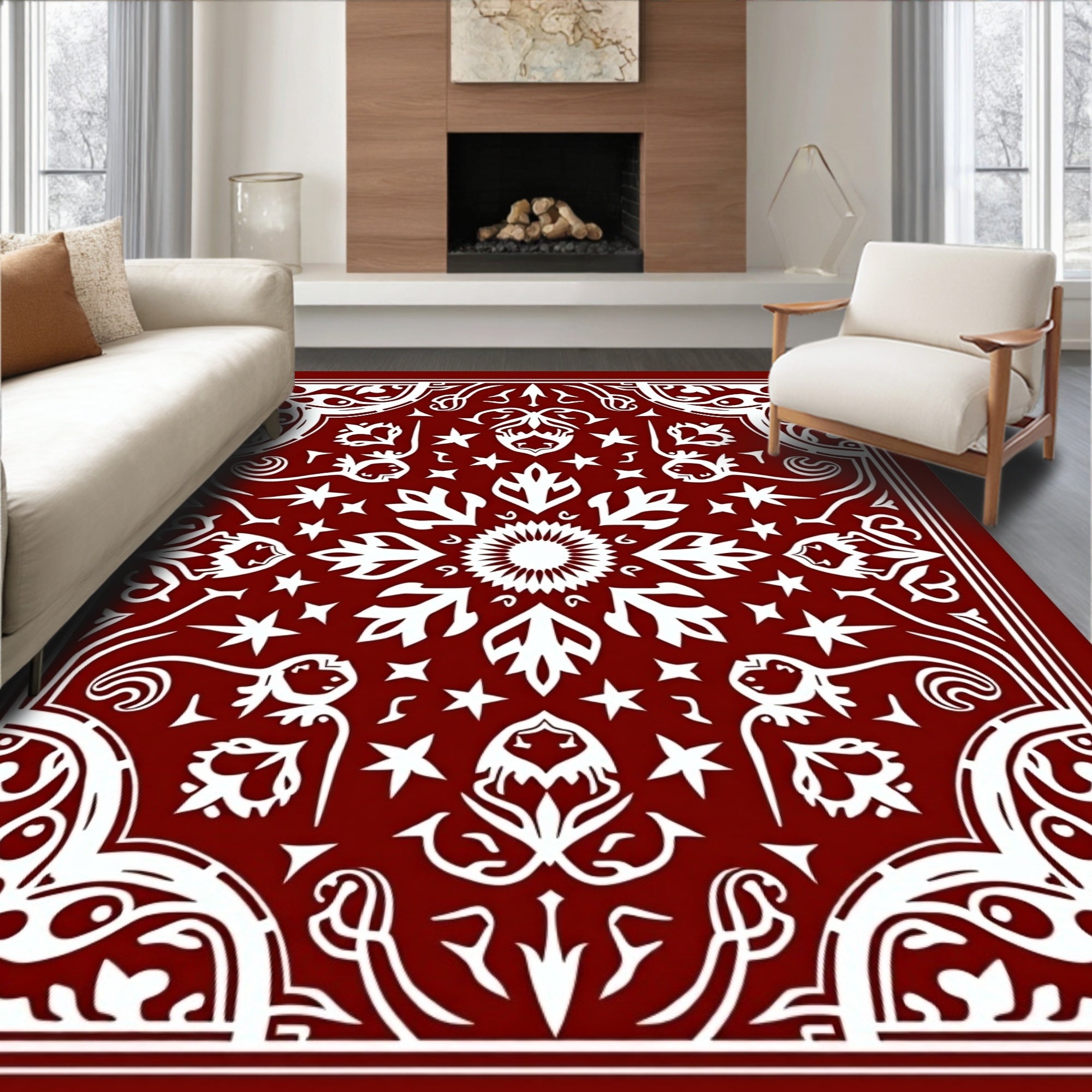 Crimson White Medallion Floral Arabesque Rug