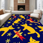 Yellow Cats Snowflakes Red Stars Navy Rug