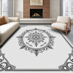 Ornate Gray Floral Medallion Border Rug