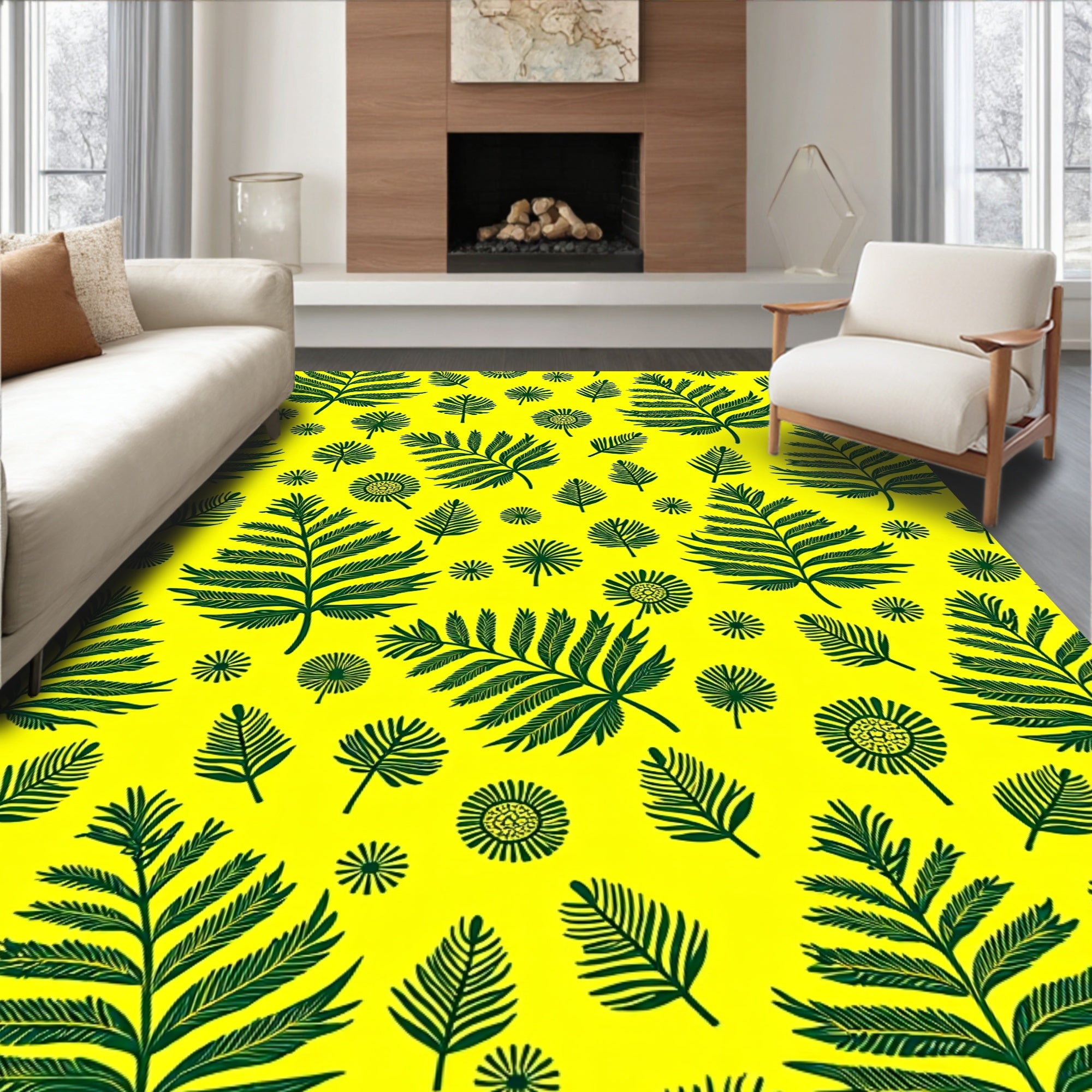Green Leafy Palm Tropics Rug