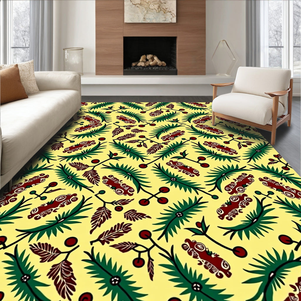 Yellow Crimson Leafy Branch Swirl Rug