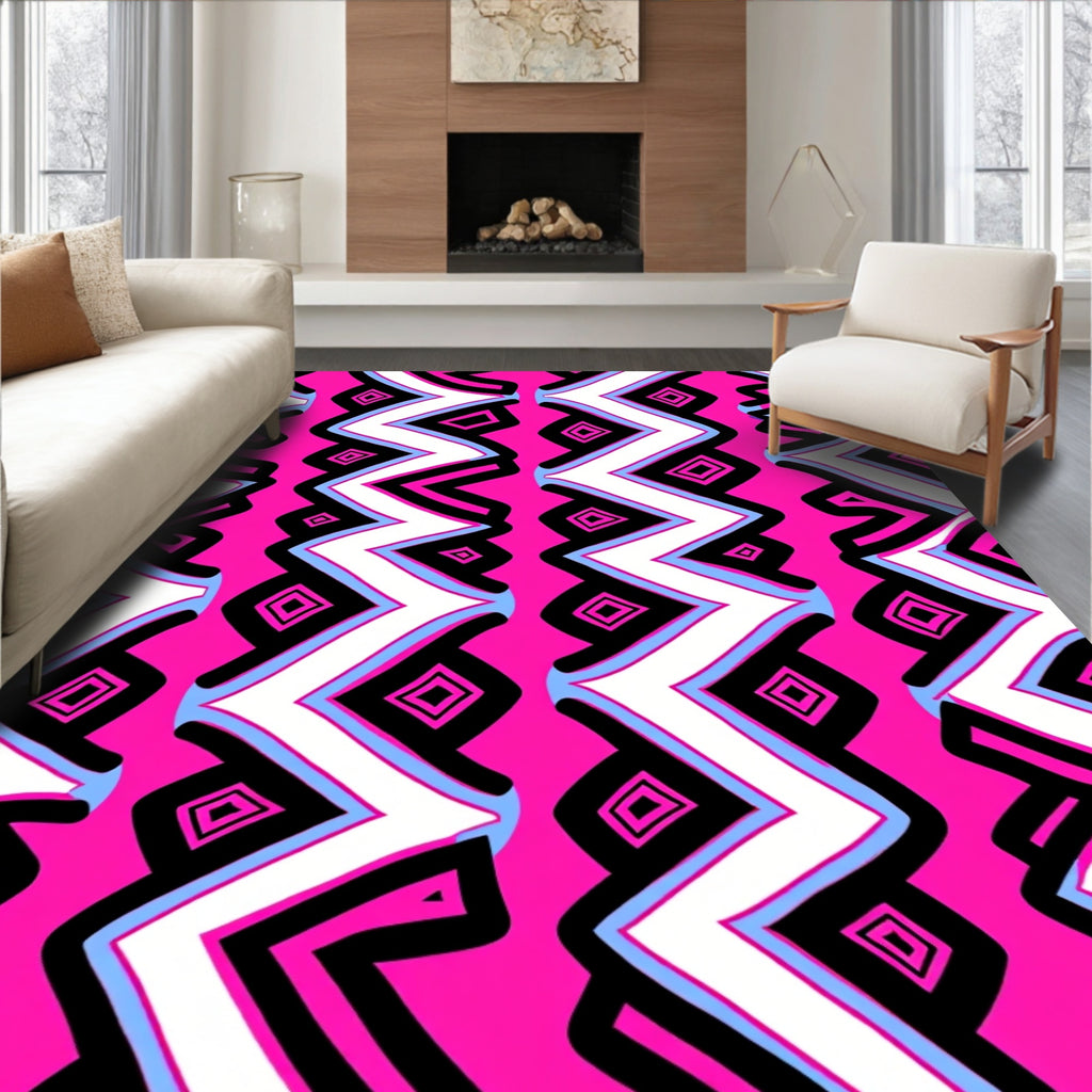 Vibrant Pink Zigzag Diamond Stripe Rug