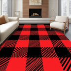 Vibrant Red Black Checkered Squares Rug