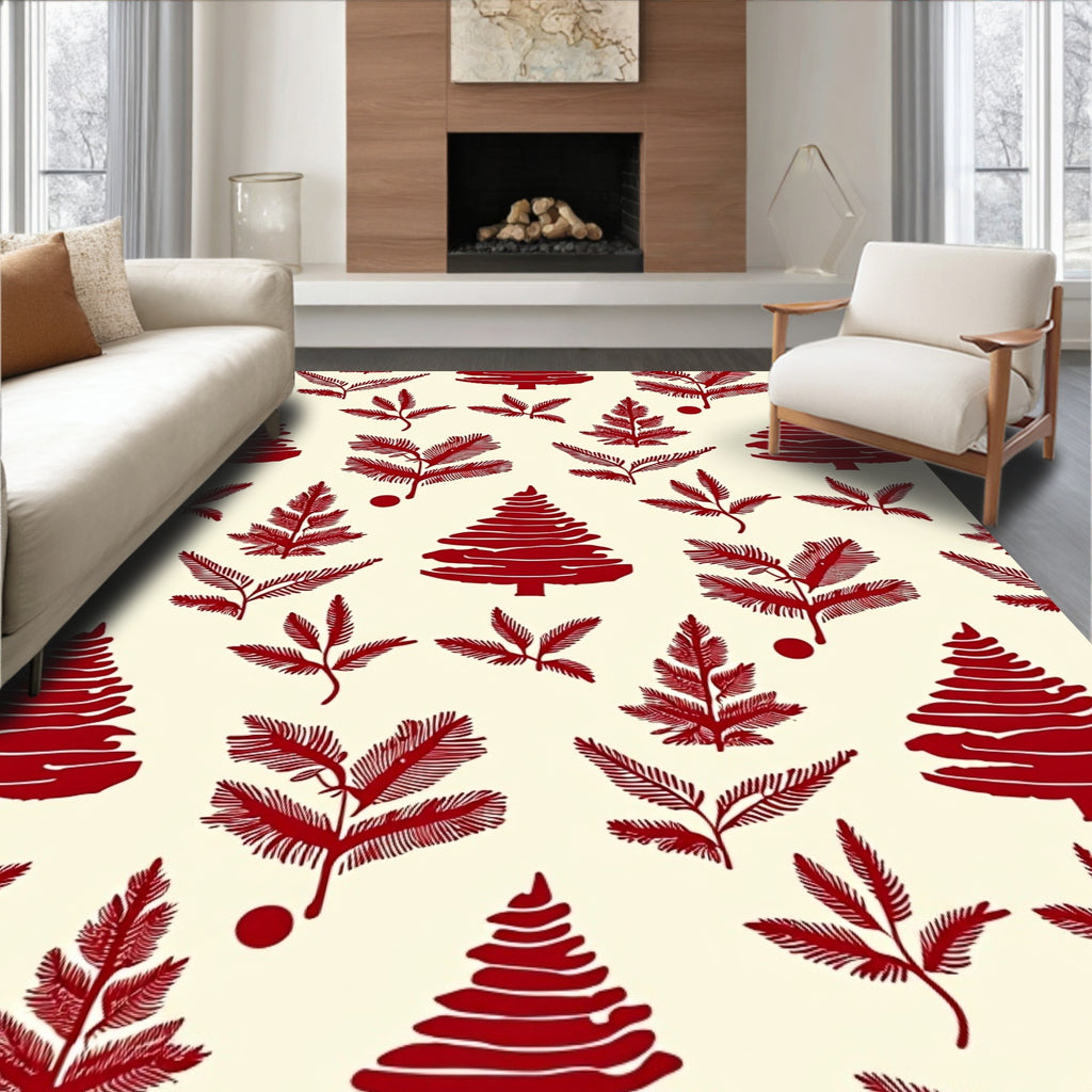 Crimson Pine Boughs and Trees Rug