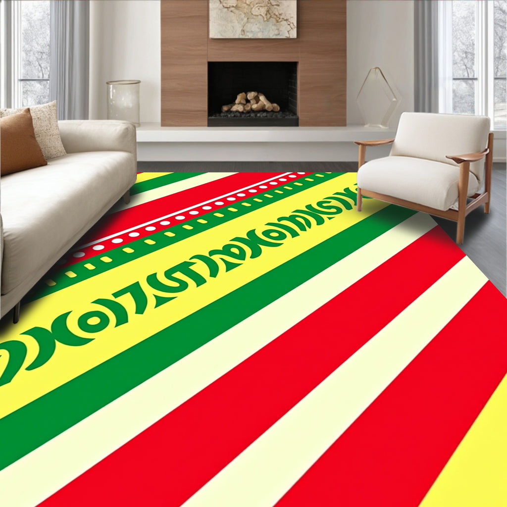 Bold Red Green Yellow Diagonal Stripes Rug