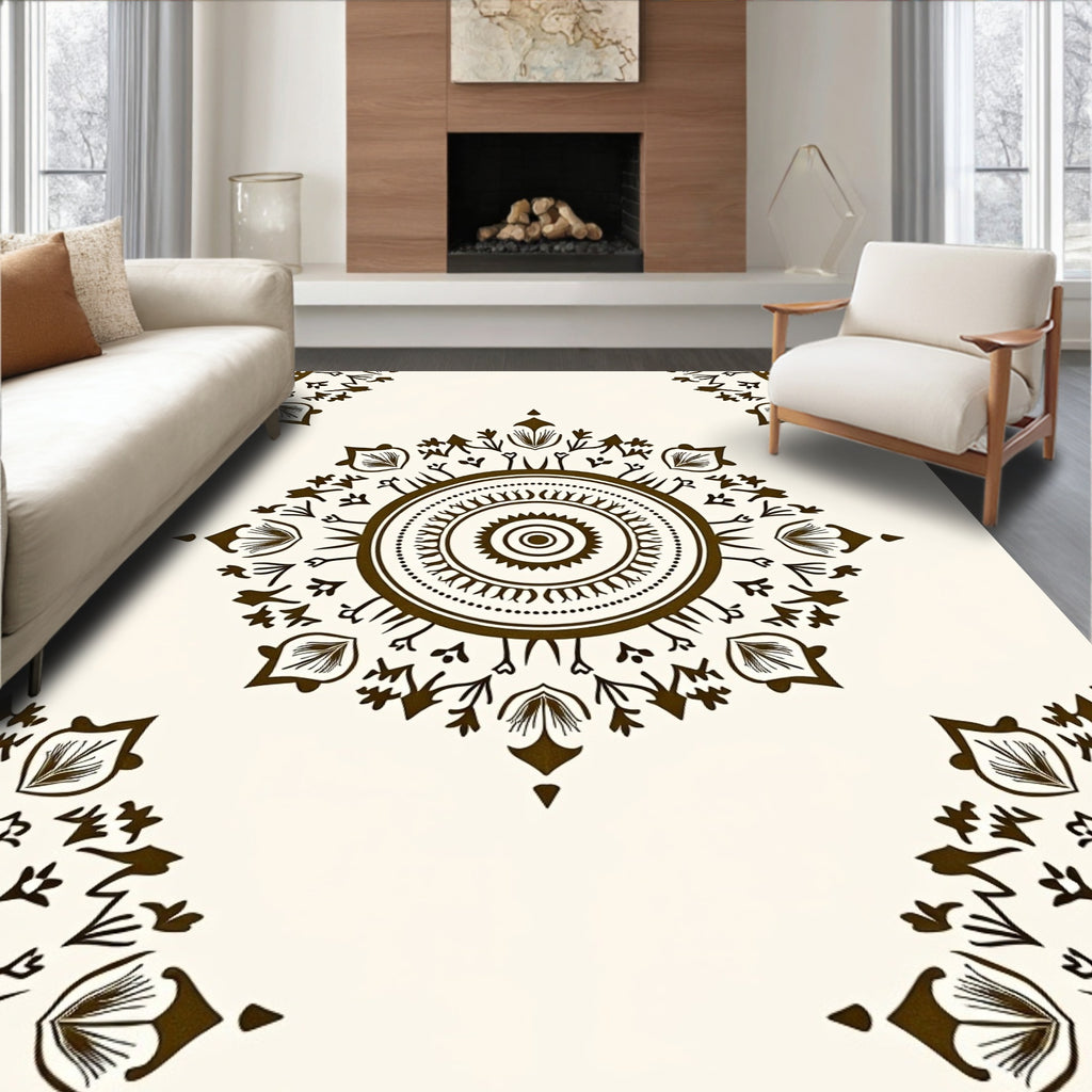 Brown Ethnic Mandala Floral Accent Rug