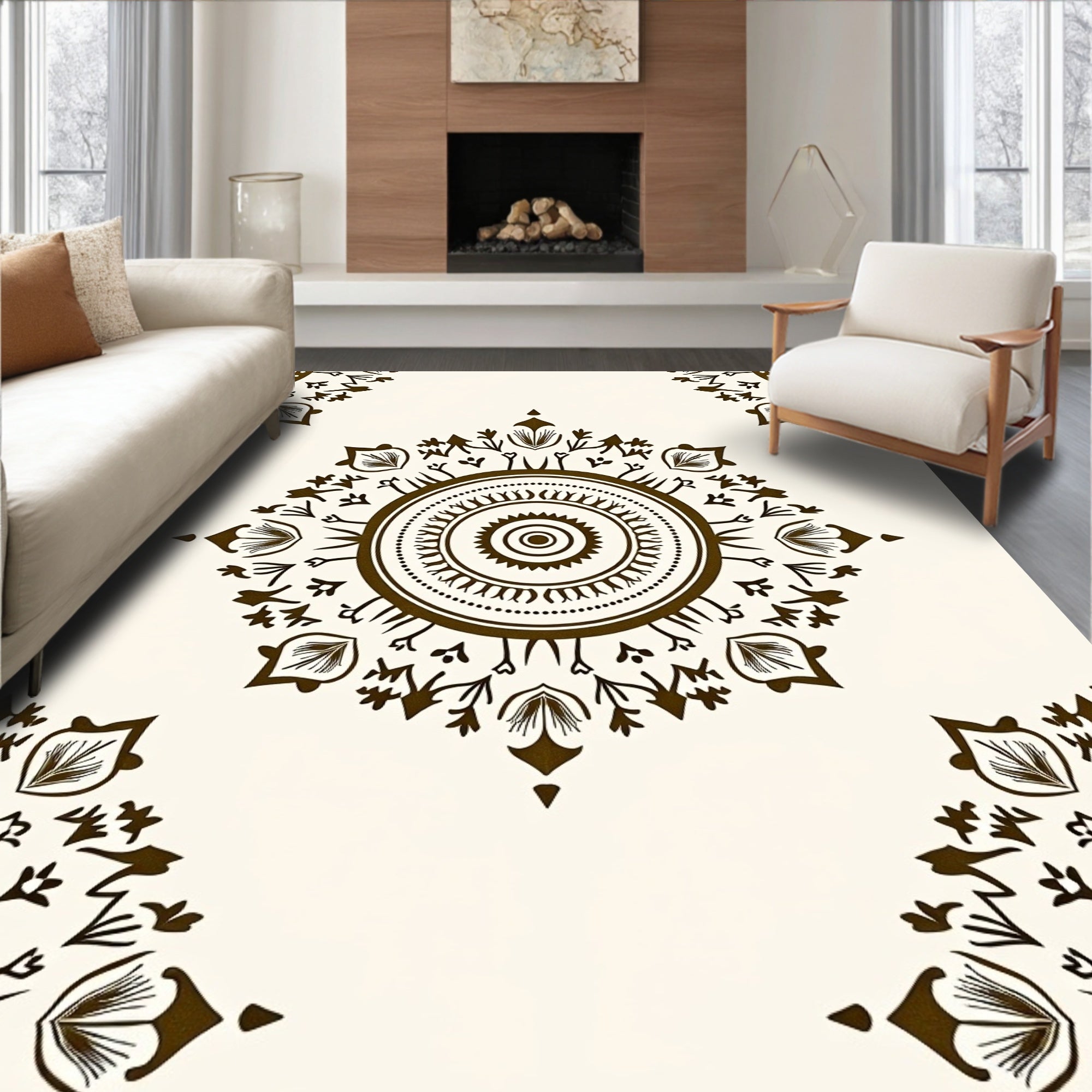 Brown Ethnic Mandala Floral Accent Rug