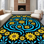 Bold Yellow Sunflower Floral Swirl Rug