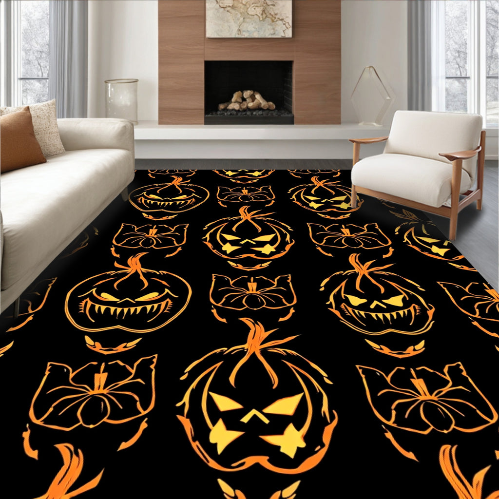 Spooky Orange Jack O Lantern Spider Rug