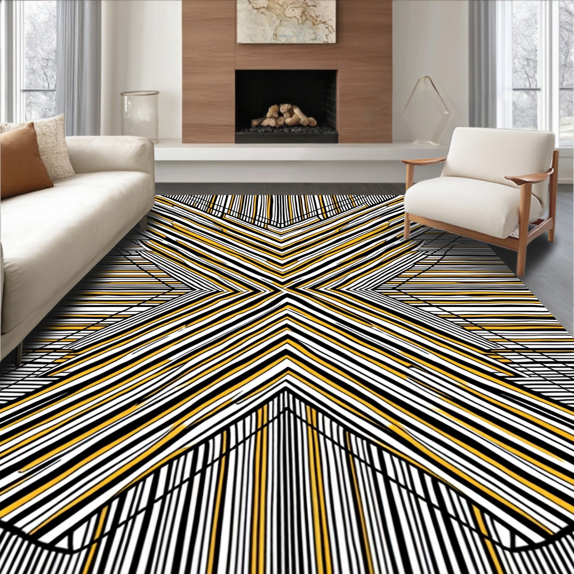 Geometric Sunburst Lines Rug