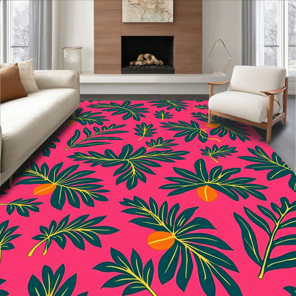 Tropical Pink Leaf Fruit Composition Rug