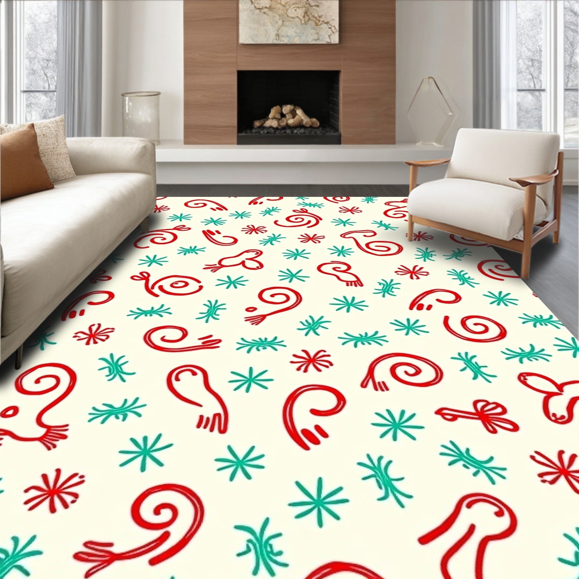 Whimsical Red Teal Swirl Scatter Rug