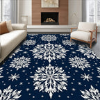 Classic White Snowflake Winter Navy Rug