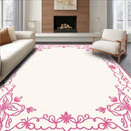 Bright Pink Floral Corner Border Rug