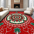 Crimson Green Floral Medallion Swirls Rug