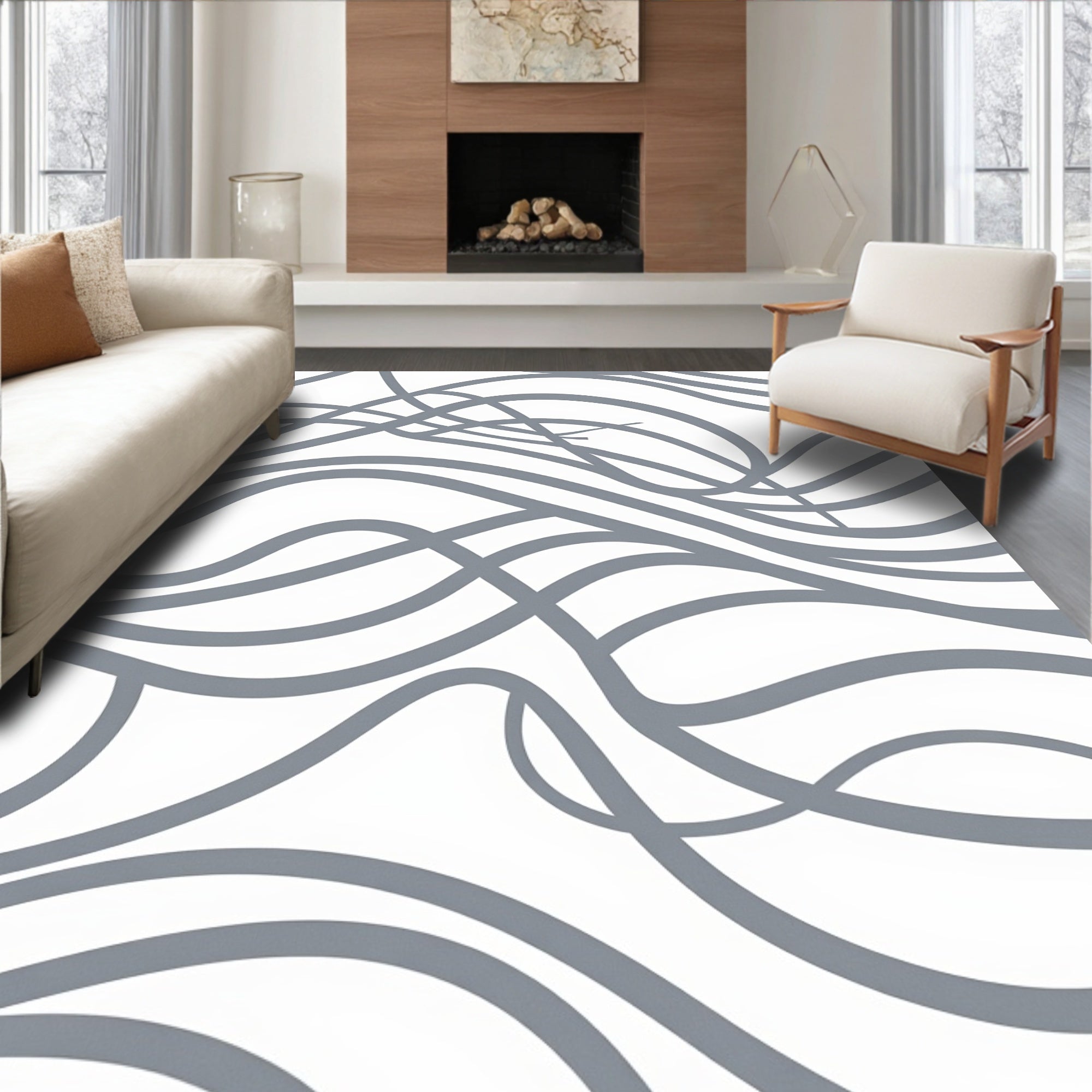Gray Abstract Flowing Lines Rug