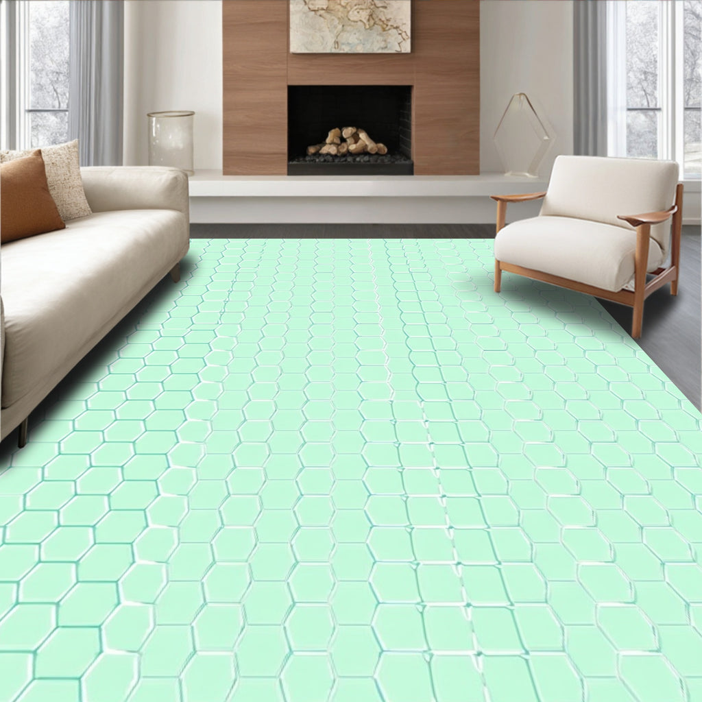 Soft Mint Hexagonal Honeycomb Texture Rug