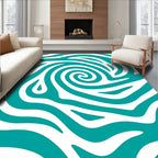 Teal Abstract Swirl White Stripe Rug