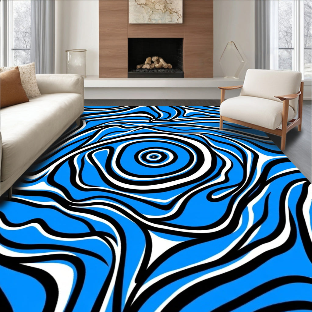 Electric Blue Swirl Abstract Liner Rug