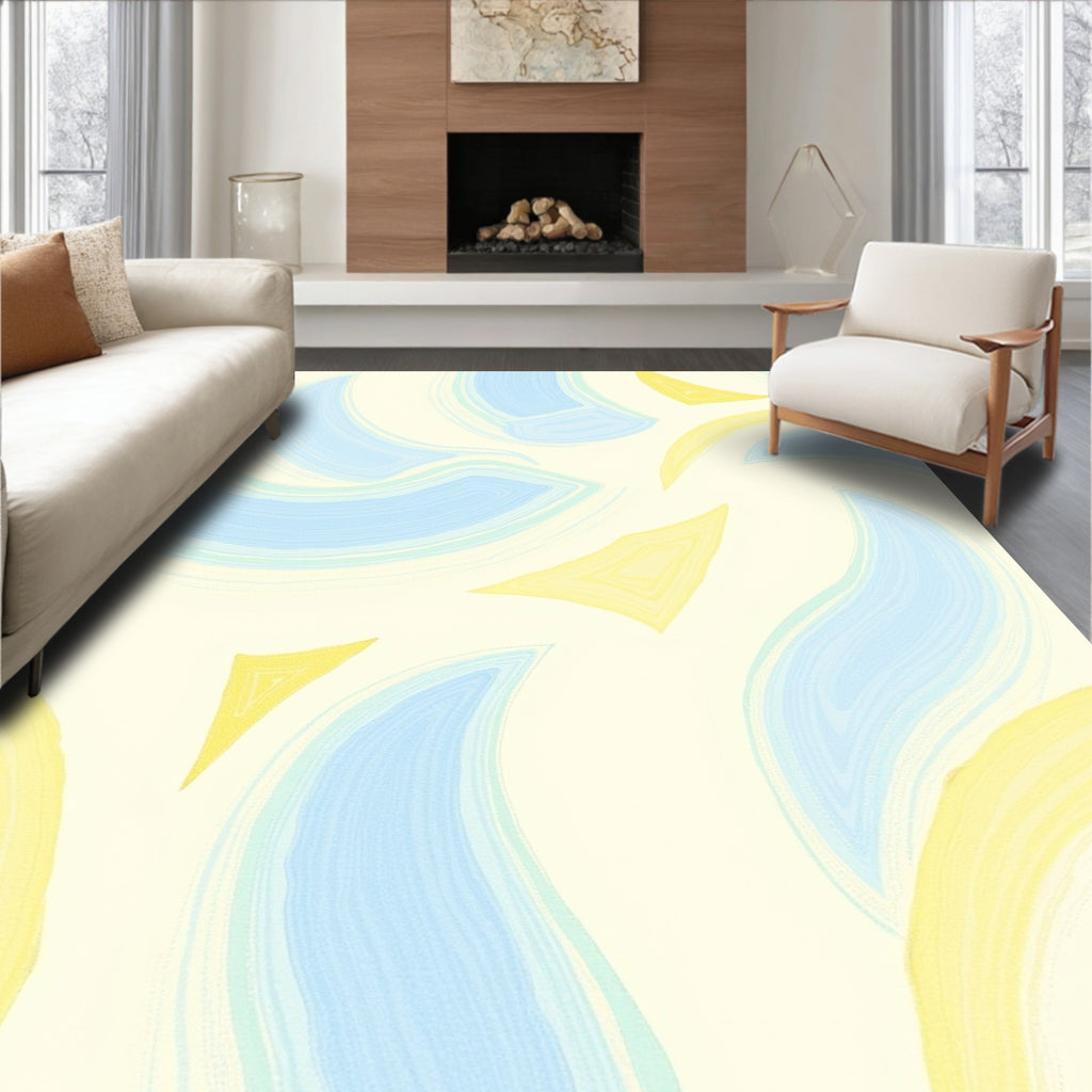 Soft Blue Yellow Swirl Abstract Rug