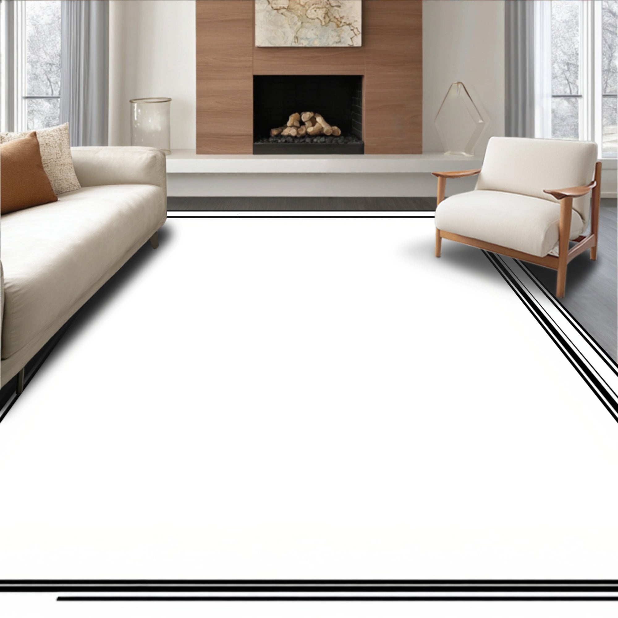 Classic Black Double Striped Border Rug