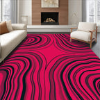 Vibrant Pink Black Swirl Lines Rug