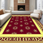 Crimson Gold Decorative Square Medallions Border Rug
