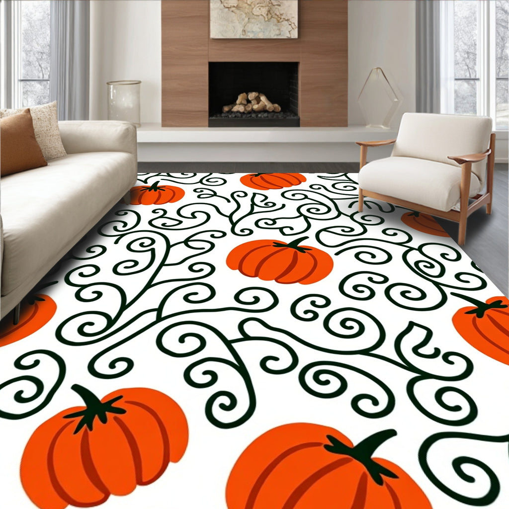 Charming Orange Pumpkin Vine Swirl Rug
