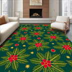 Bold Red Berry Floral Green Rug